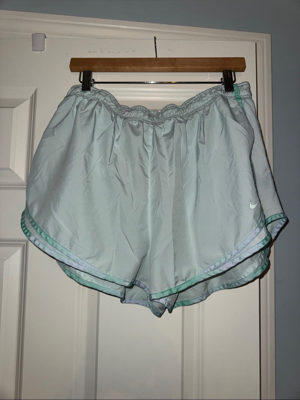 Nike Women's Mint Green Athletic Shorts with Contrast Trim